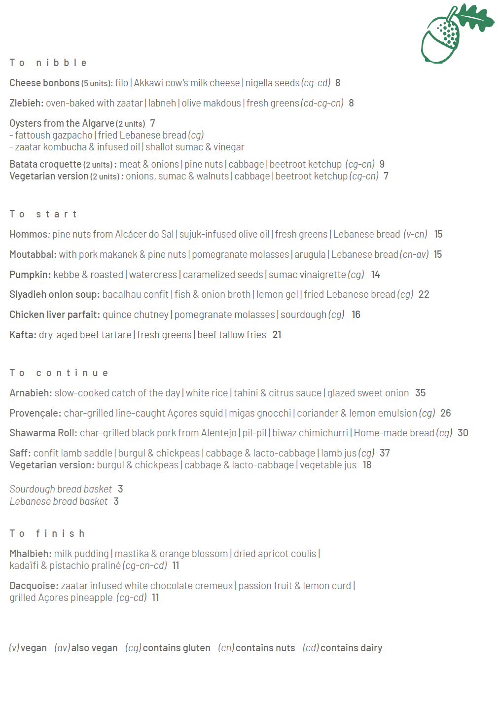 Touta Restaurant EN menu 2026