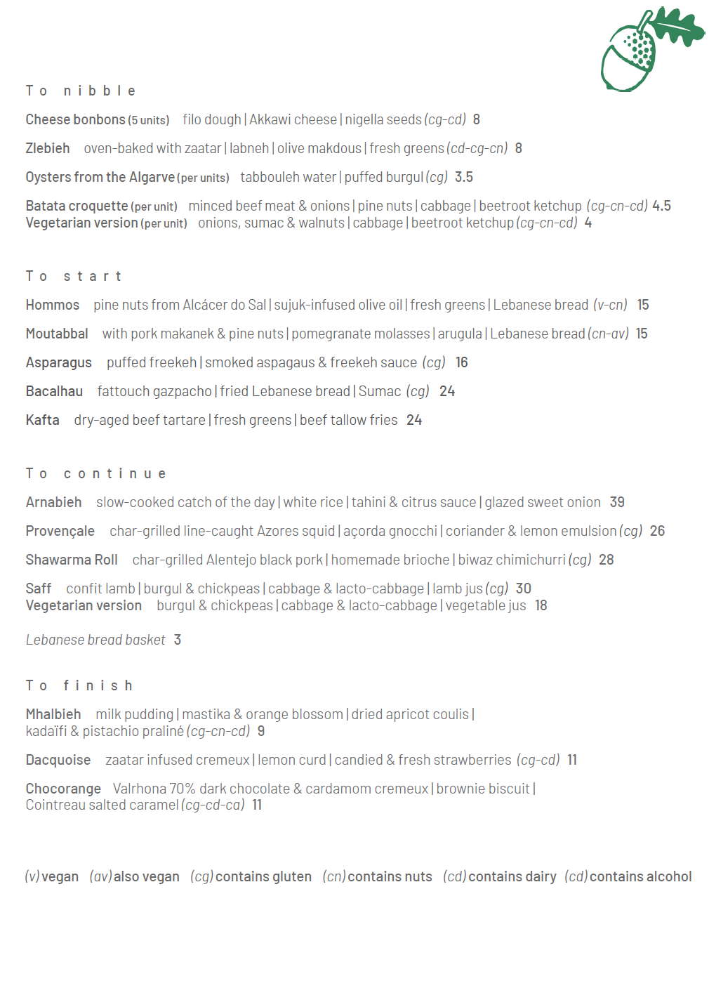 Touta Restaurant - EN menu
