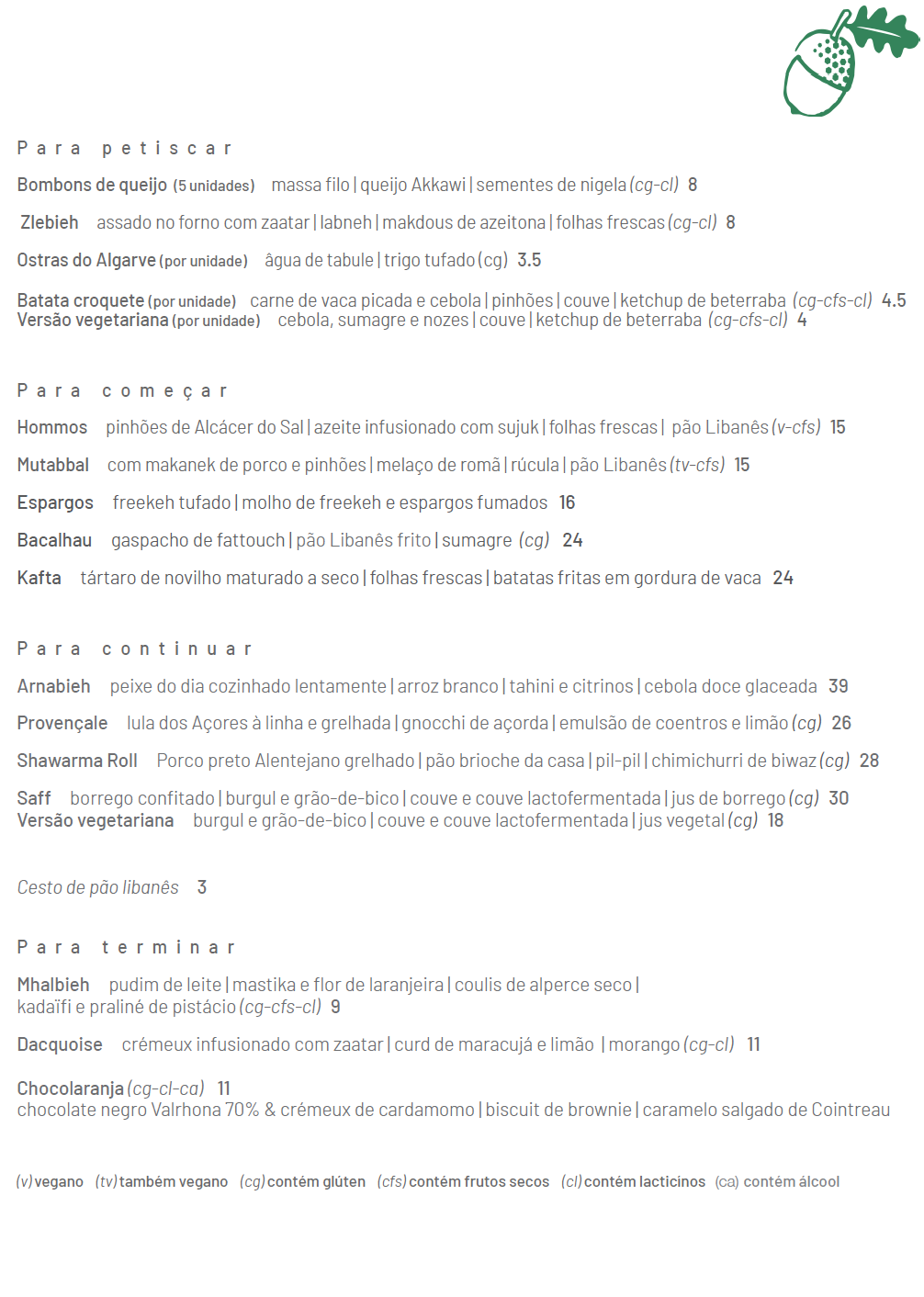 Touta Restaurant - PT menu